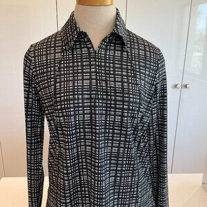 Belyn Key, Long Sleeve Stretch Golf Shirt, Black and White with Zipper, Size M